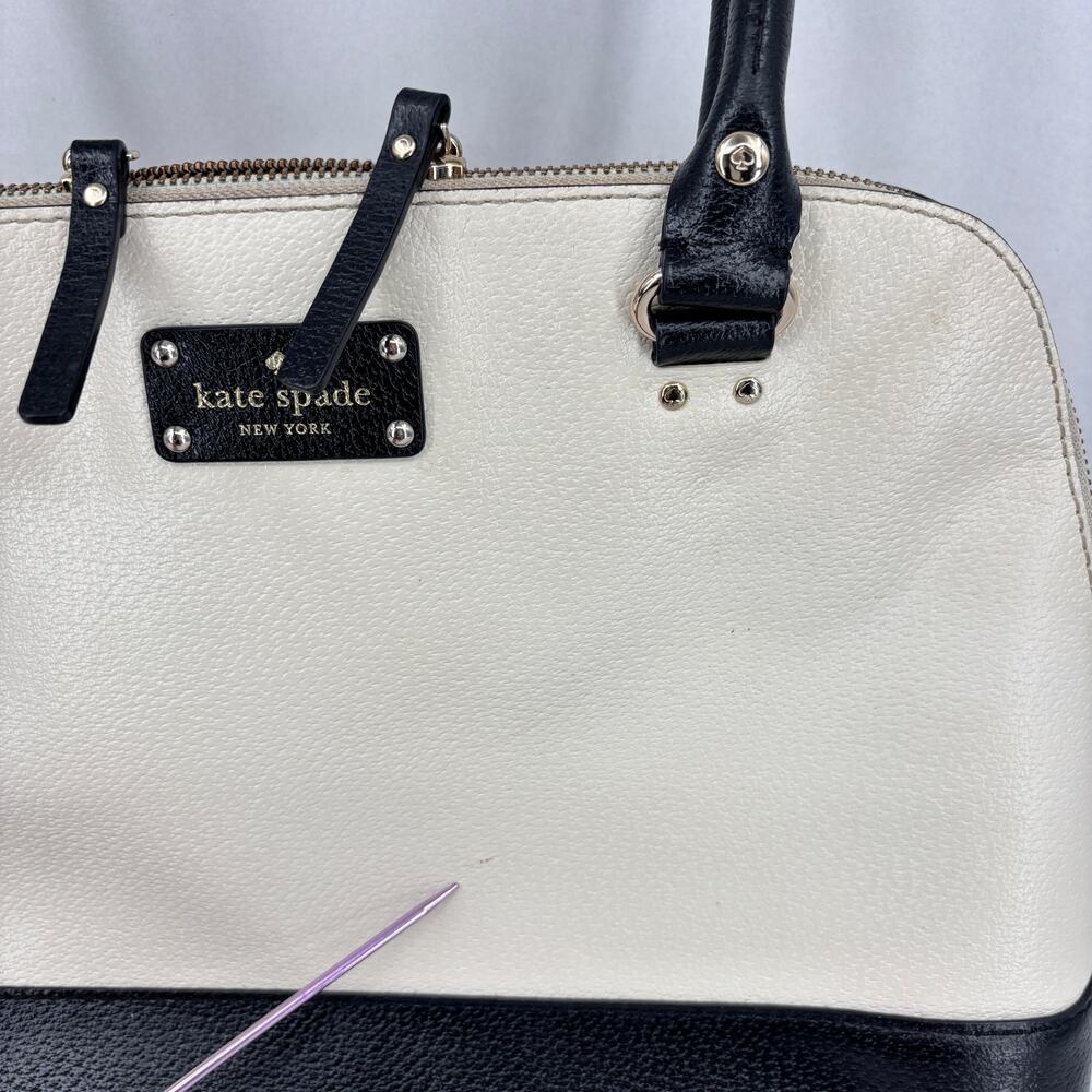 Kate Spade Rachelle Berkeley Satchel Handbag Cream Black Leather Double Handle - Picture 11 of 16
